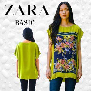 🌿 ZARA BASIC Floral Panel Tunic – Size Large
